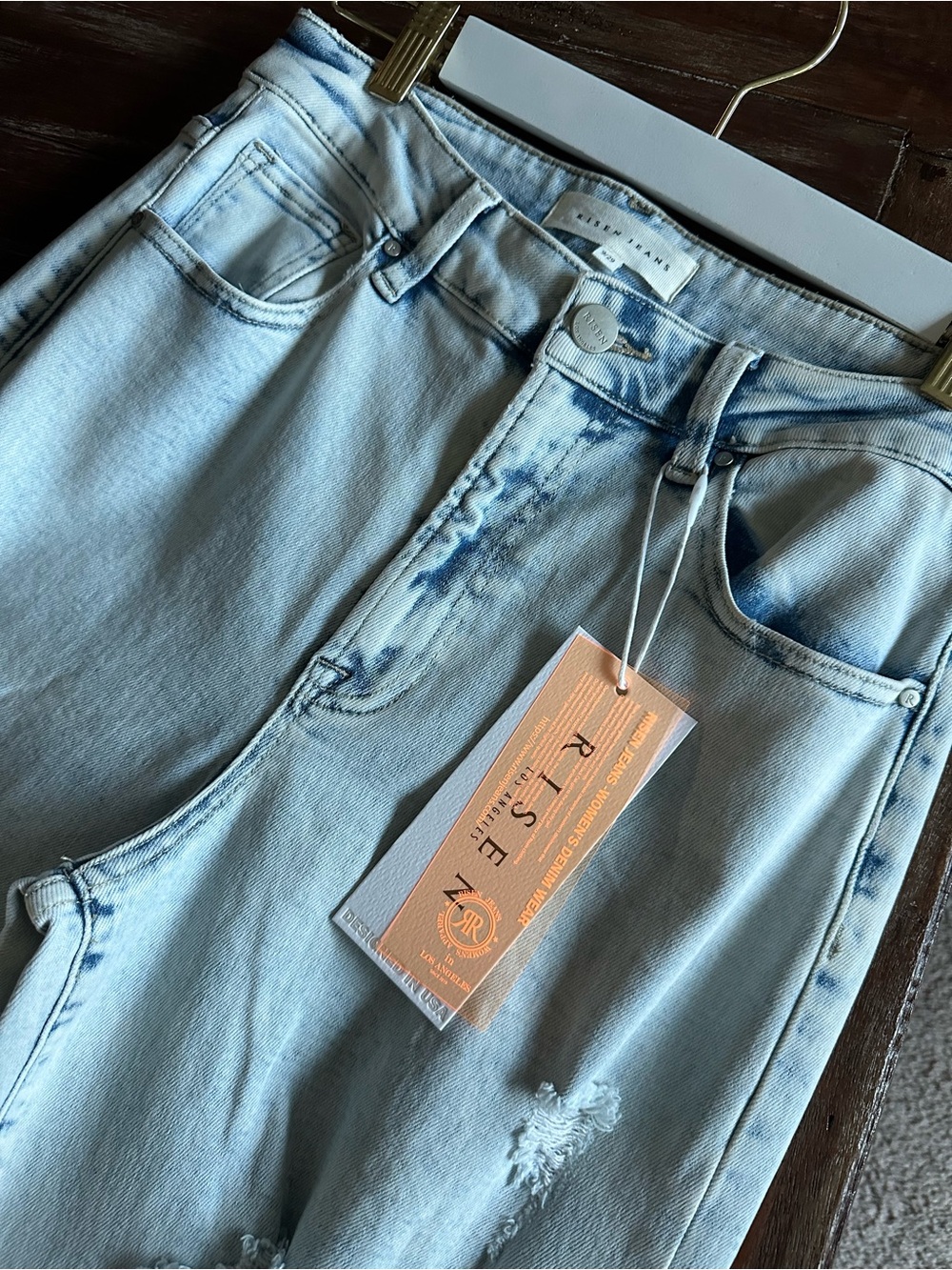 RISEN BOUTIQUE DENIM Boho High-Rise Wide Leg Distressed Jeans - Light Wash - Picture 3 of 13